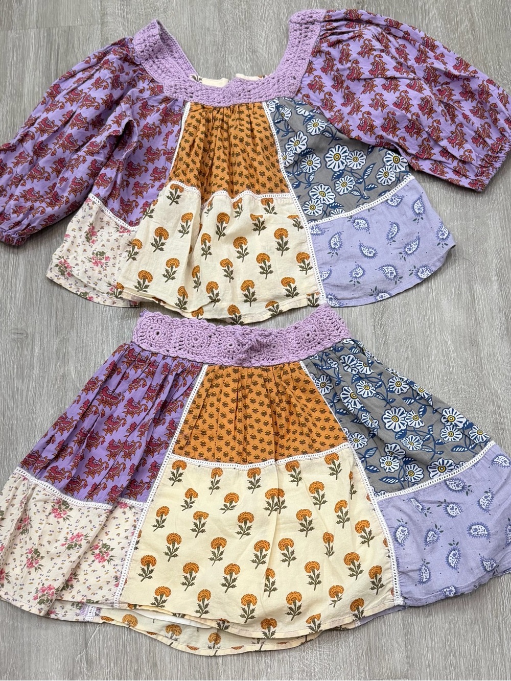 Zara Patchwork Kids Set in Lavender, Mustard & Cream Girls 9/10